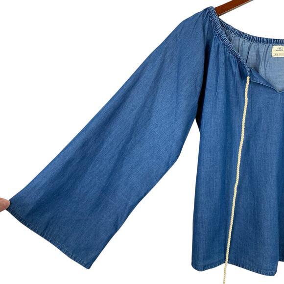 O'Neill Chambray Blouse Top Blue Denim Peasant Boho Oversized Fit Women's XS - Picture 4 of 7